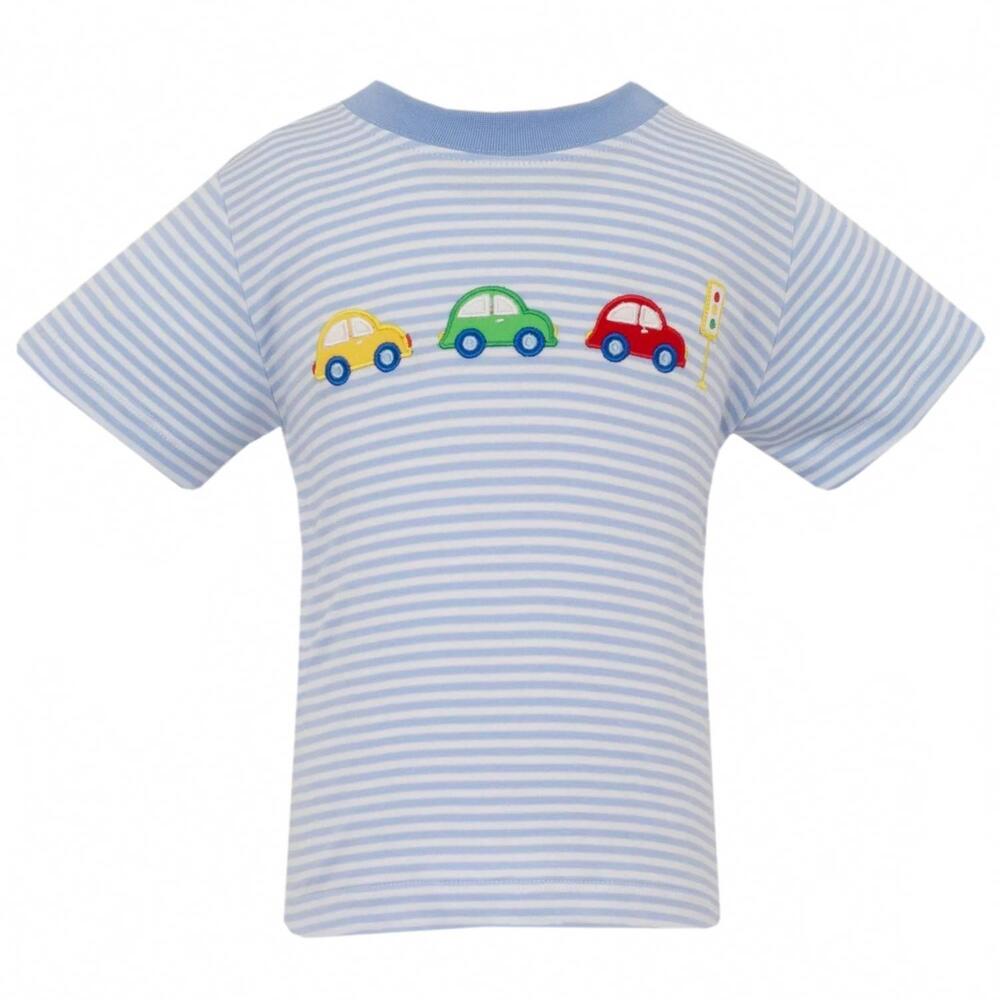 NEW ANAVINI boy's stripe knit cars applique short sleeve tee in blue